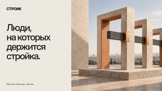 Слайд «Люди, на которых держится стройка» с каменными рамами